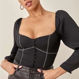 Reformation Black Clio Button-Down Blouse Top Size 8 EUC